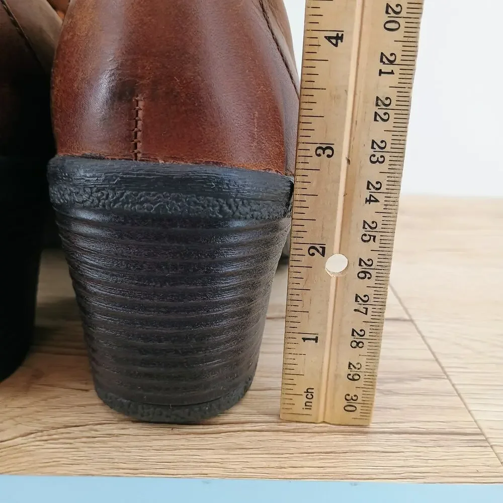 Boc Born Heeled Shoe Womens 8 Brown Leather Slip On Block Heel Comfort Shoes
